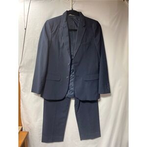 Cat & Jack Boys 3pc Suit Set Navy Blue Blazer Pants Blue Gingham Shirt Size 14 L